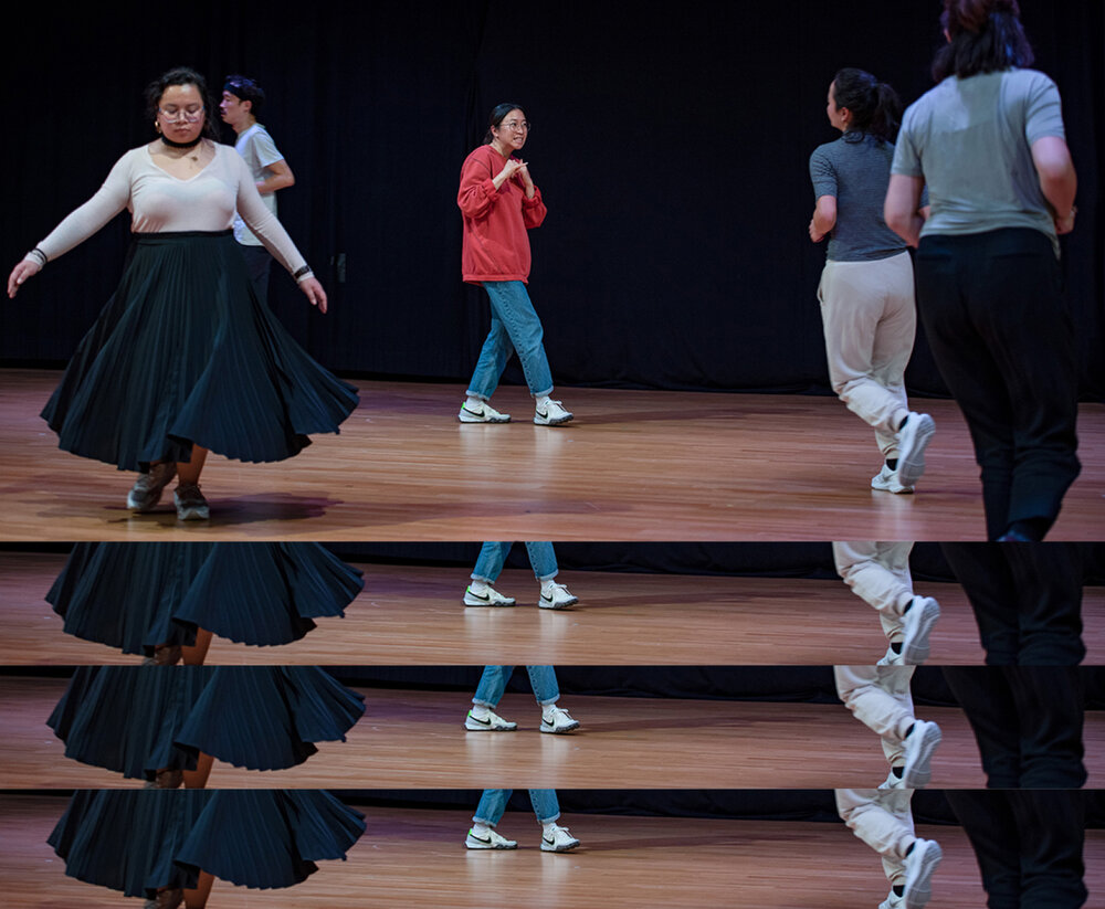 performers moving in space